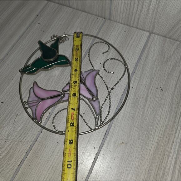 Vtg Stained Glass Floral Hummingbird Window Hanging Suncatcher Home Decor - Picture 3 of 5